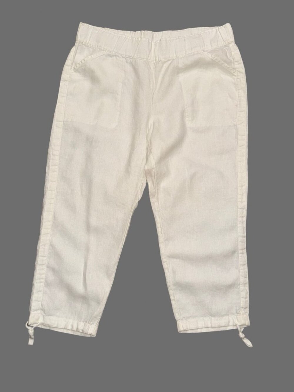 J.Jill Pure Jill White 100% Linen Cropped Capri Pants Large L Tie Cuff Beachy
